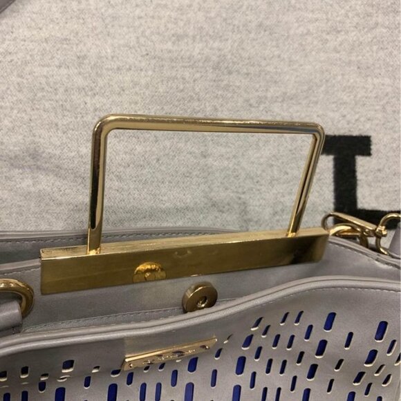 Bebe- gray crossbody bag with gold accents/handle. 2 large compartments. Adjusta - Picture 10 of 10